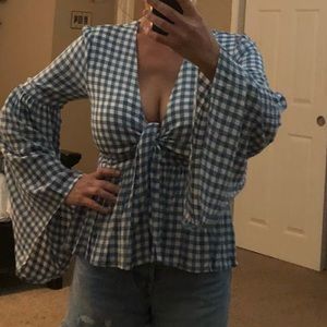 Gingham tie front top